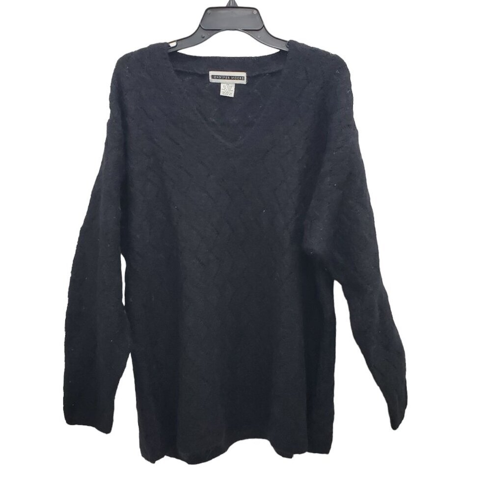 Jennifer Moore Woman's Vintage Black Chevron Eyelet Knit Mohair Sweater‎ 2X